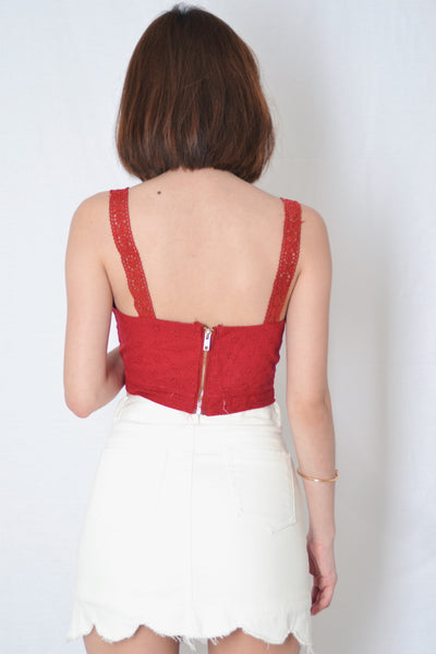 LEIA EYELET CROP TOP IN RED