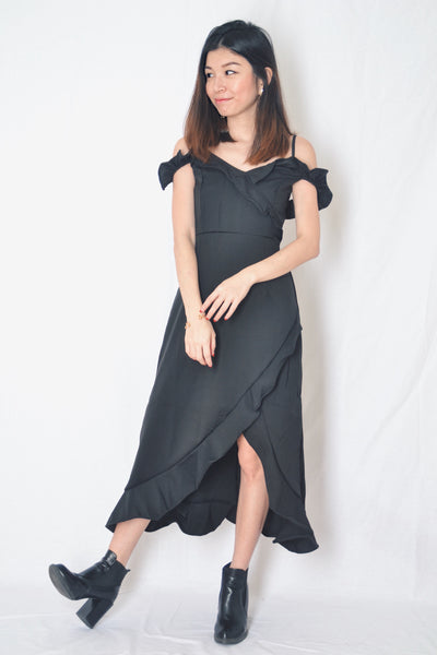 CAMILIA FRILL DRESS IN BLACK