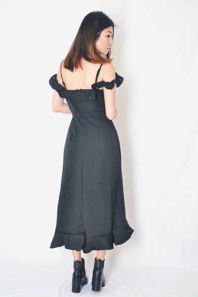 CAMILIA FRILL DRESS IN BLACK